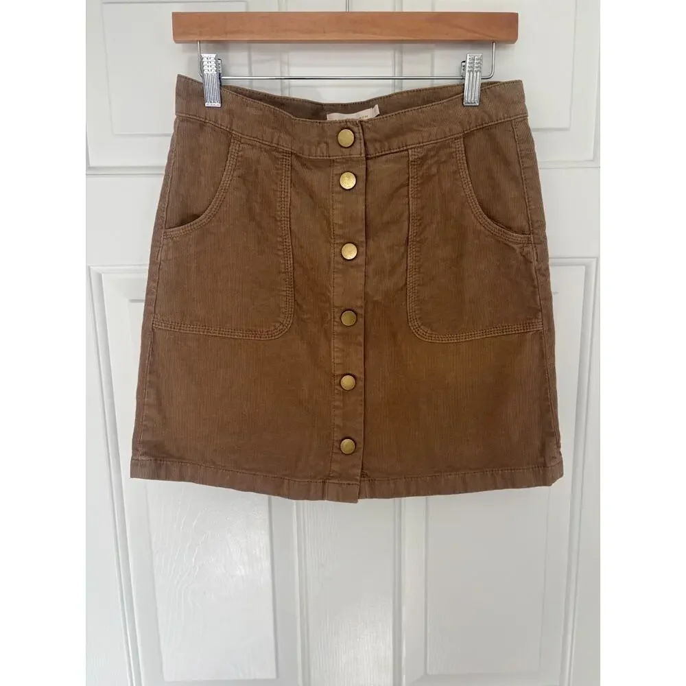 Tory Burch Lucitano Corduroy Mini Skirt Button Front Beachwood Tan Brown Size 4